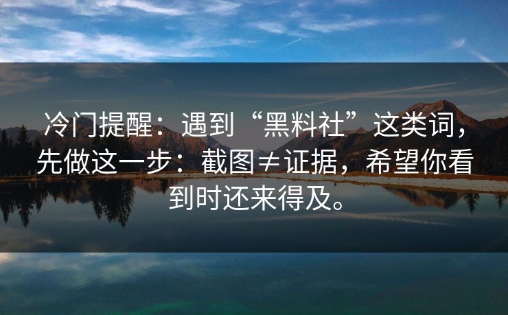 冷门提醒：遇到“黑料社”这类词，先做这一步：截图≠证据，希望你看到时还来得及。