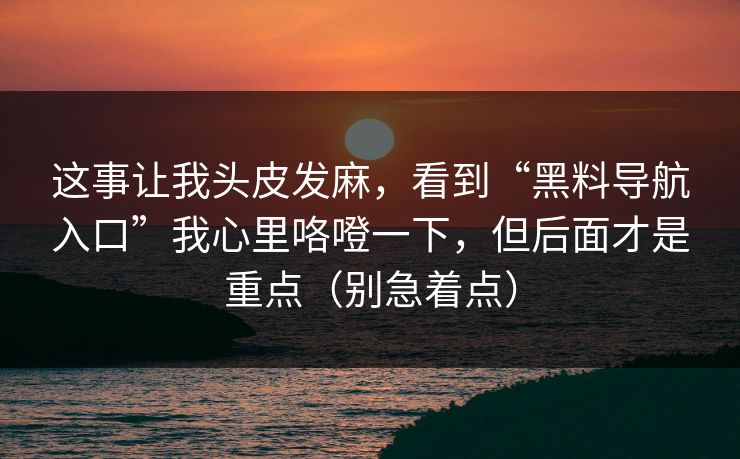 这事让我头皮发麻，看到“黑料导航入口”我心里咯噔一下，但后面才是重点（别急着点）